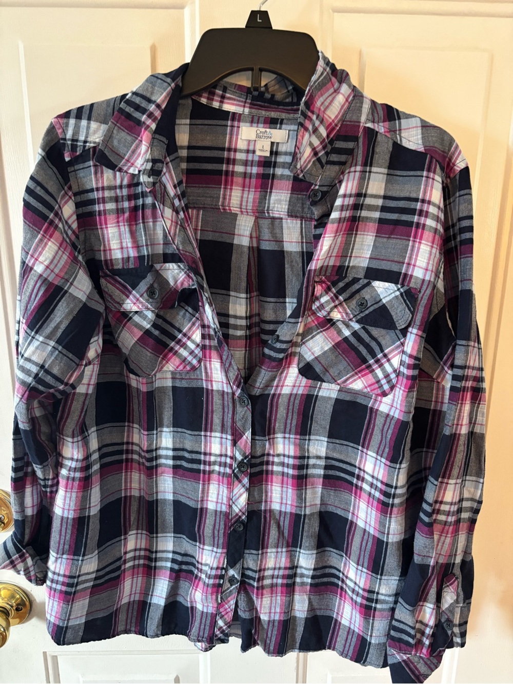 croft & barrow Navy, Pink & Gray Plaid Button-Down Shirt